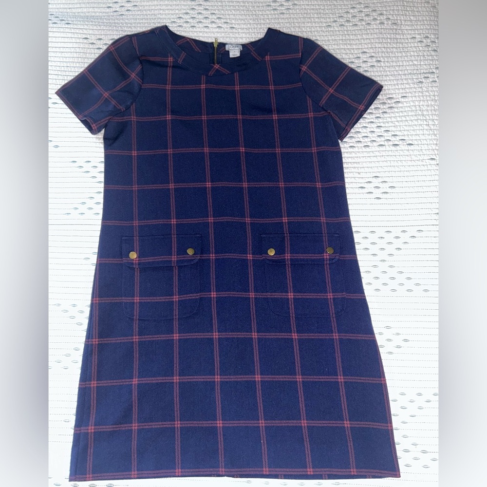 J. Crew factory Navy and red stripped plaid dress.
